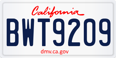 CA license plate BWT9209