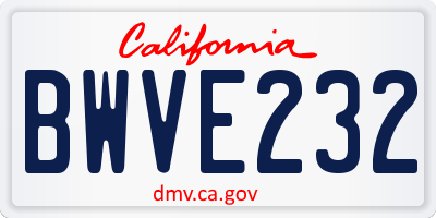 CA license plate BWVE232