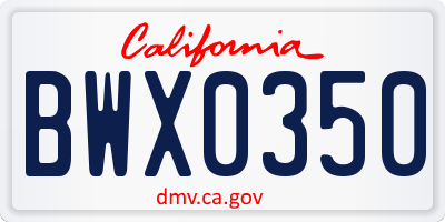 CA license plate BWX0350