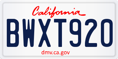 CA license plate BWXT920