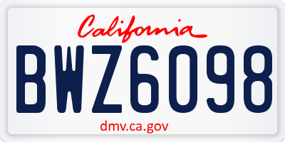 CA license plate BWZ6098