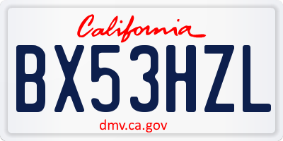 CA license plate BX53HZL