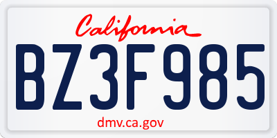 CA license plate BZ3F985