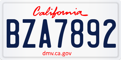 CA license plate BZA7892