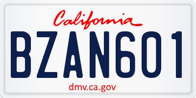 CA license plate BZAN601