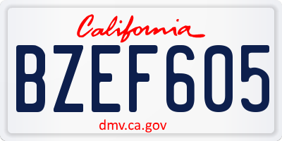 CA license plate BZEF605