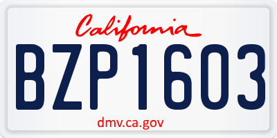 CA license plate BZP1603