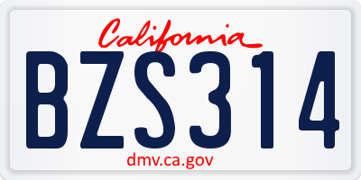 CA license plate BZS314