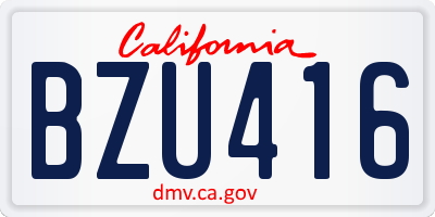 CA license plate BZU416