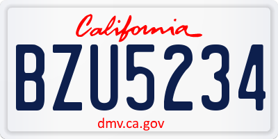 CA license plate BZU5234