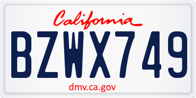 CA license plate BZWX749