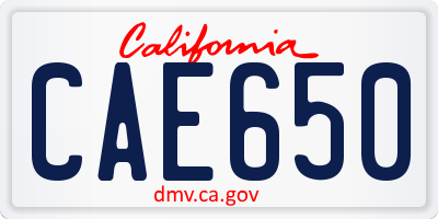 CA license plate CAE650