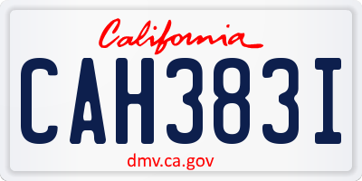 CA license plate CAH383I