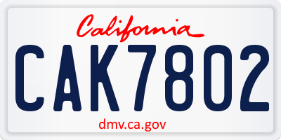 CA license plate CAK7802