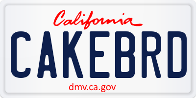 CA license plate CAKEBRD