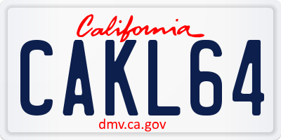 CA license plate CAKL64