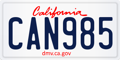 CA license plate CAN985