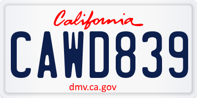 CA license plate CAWD839