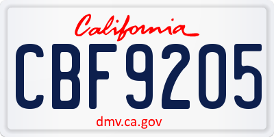 CA license plate CBF9205