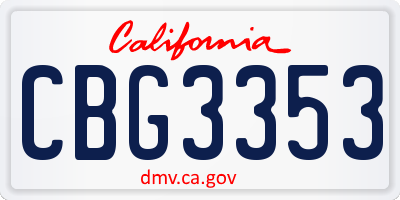 CA license plate CBG3353