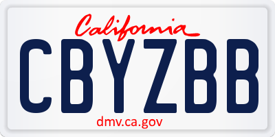 CA license plate CBYZBB