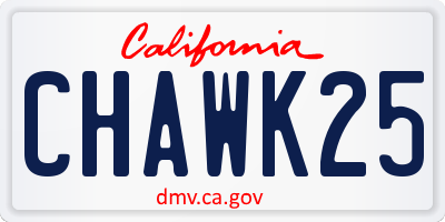 CA license plate CHAWK25