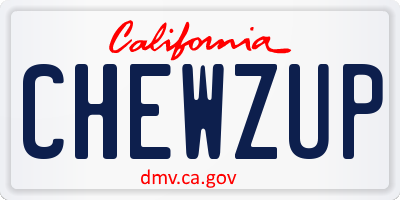 CA license plate CHEWZUP