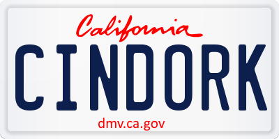 CA license plate CINDORK