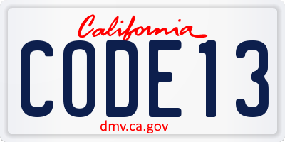 CA license plate CODE13