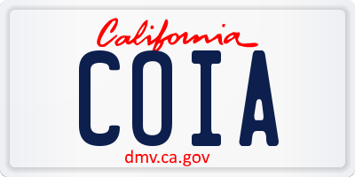 CA license plate COIA