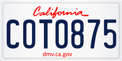 CA license plate COT0875