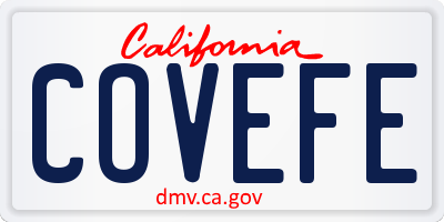 CA license plate COVEFE