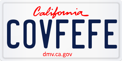 CA license plate COVFEFE