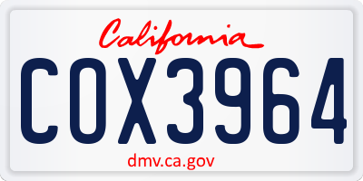 CA license plate COX3964