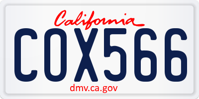 CA license plate COX566