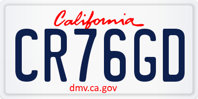 CA license plate CR76GD