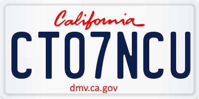 CA license plate CT07NCU