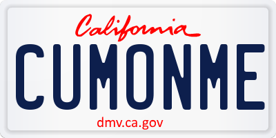 CA license plate CUMONME