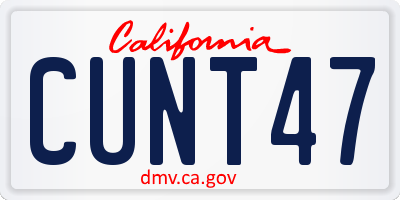 CA license plate CUNT47