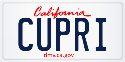 CA license plate CUPRI