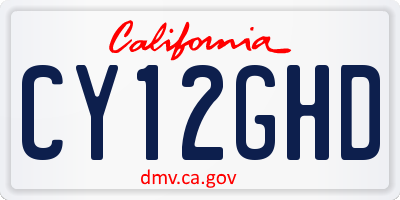 CA license plate CY12GHD