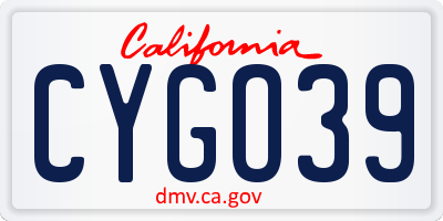 CA license plate CYGO39