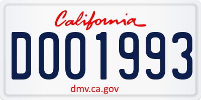 CA license plate D001993