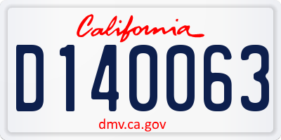 CA license plate D140063