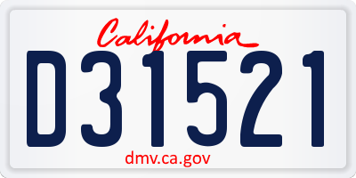 CA license plate D31521