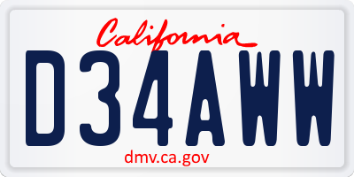 CA license plate D34AWW