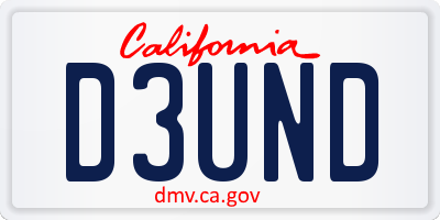 CA license plate D3UND