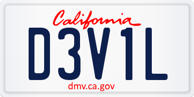 CA license plate D3V1L