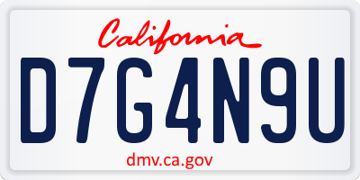 CA license plate D7G4N9U