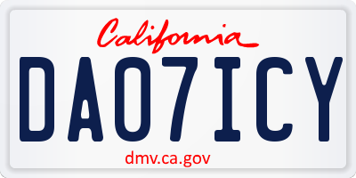 CA license plate DA07ICY